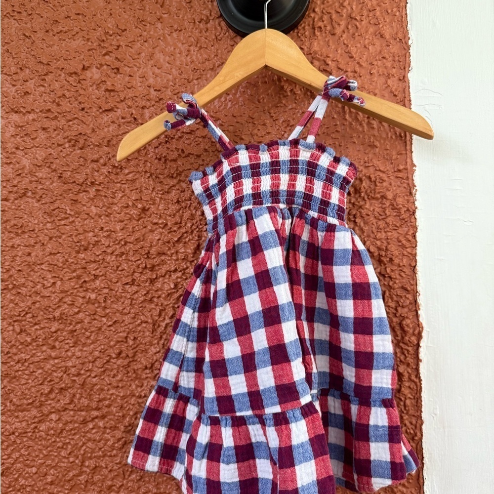 Baby Girl Cat & Jack Blue White Plaid  Dress Cotton Red July 4th Size 18 Months